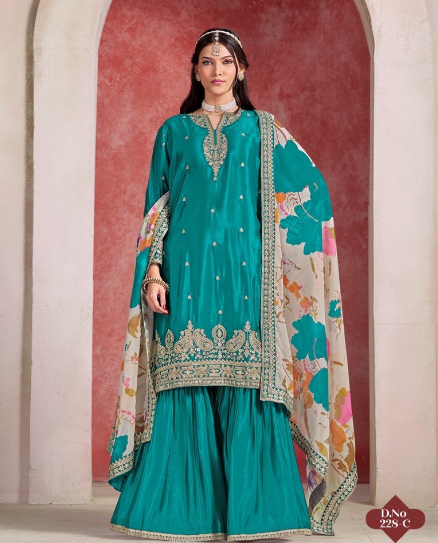 228-blue - Emerald Elegance suit with a Touch of Tradition”